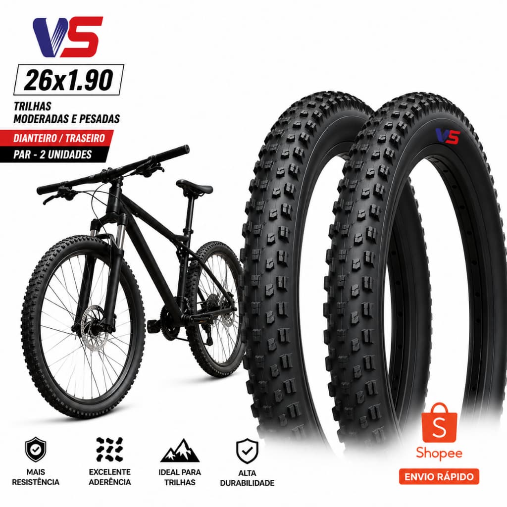 Par de Pneus para Bicicleta Vulcanbor Aro 26 x 1,90 – Dianteiro e Traseiro