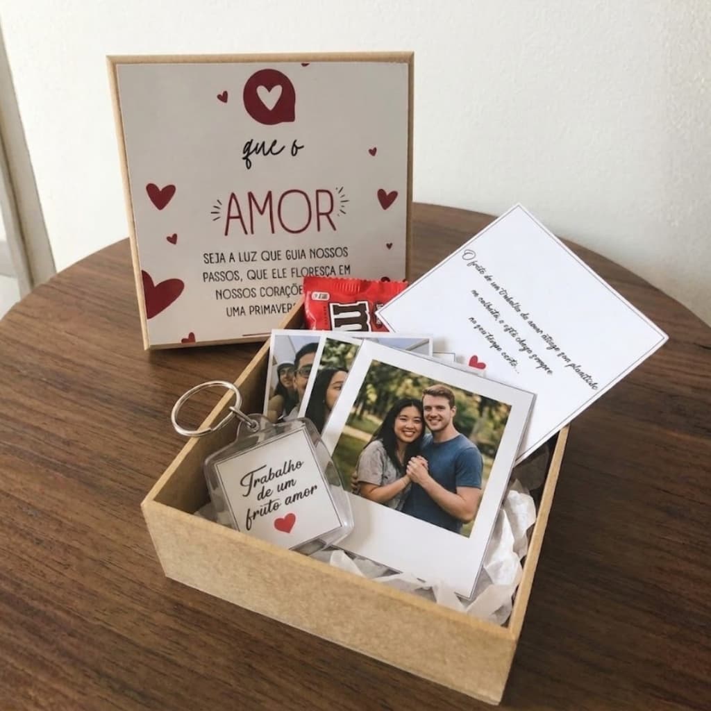 Box Casal Personalizado com Fotinhas + Chaveiro Personalizado | Presente Romântico