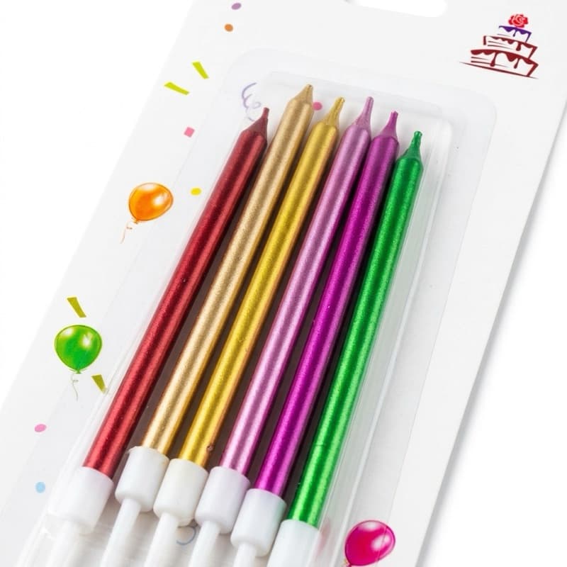 Kit Atacado Vela Palito 9cm Metalizada 120/180/300 Unid Decoração Bolo Parabéns Festa Premium Cores