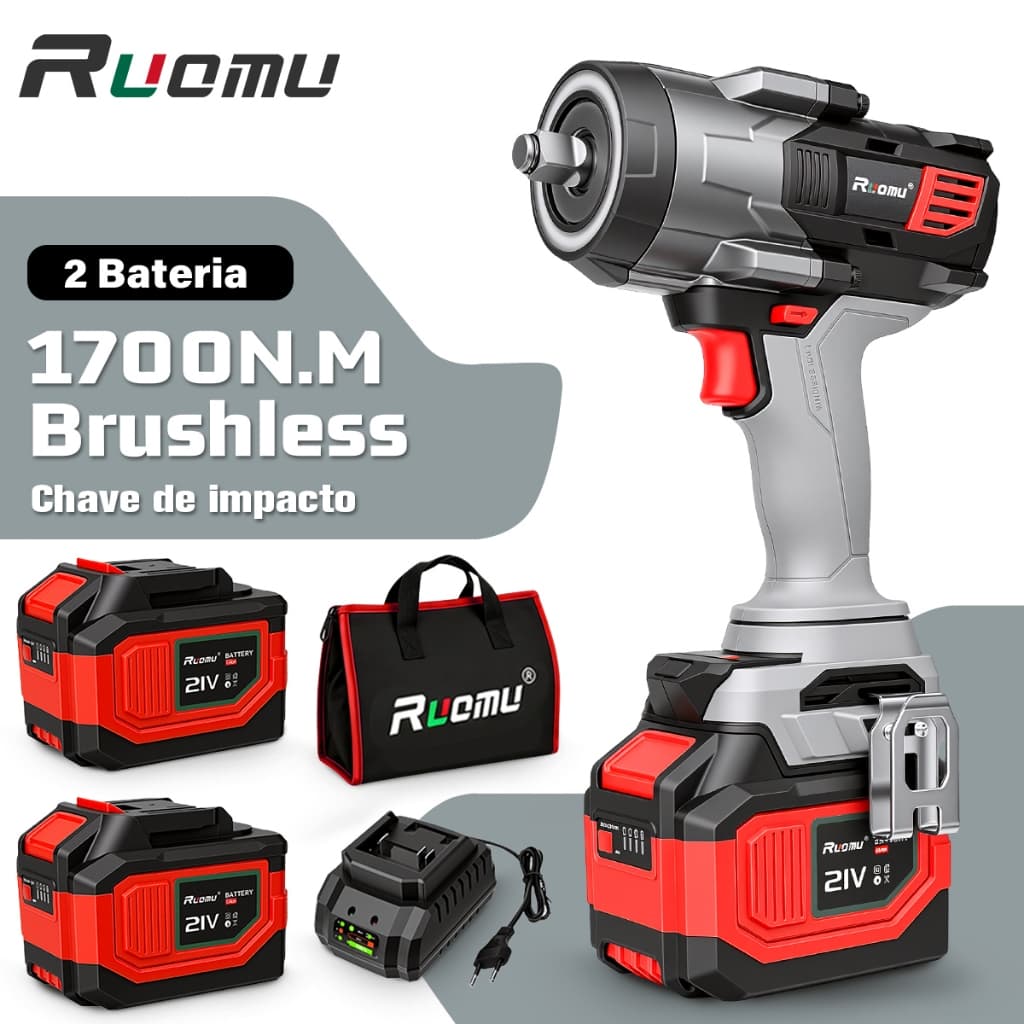 1700/1200NM Chave De Impacto Potente Brushless 6.0ah 2 Baterias
