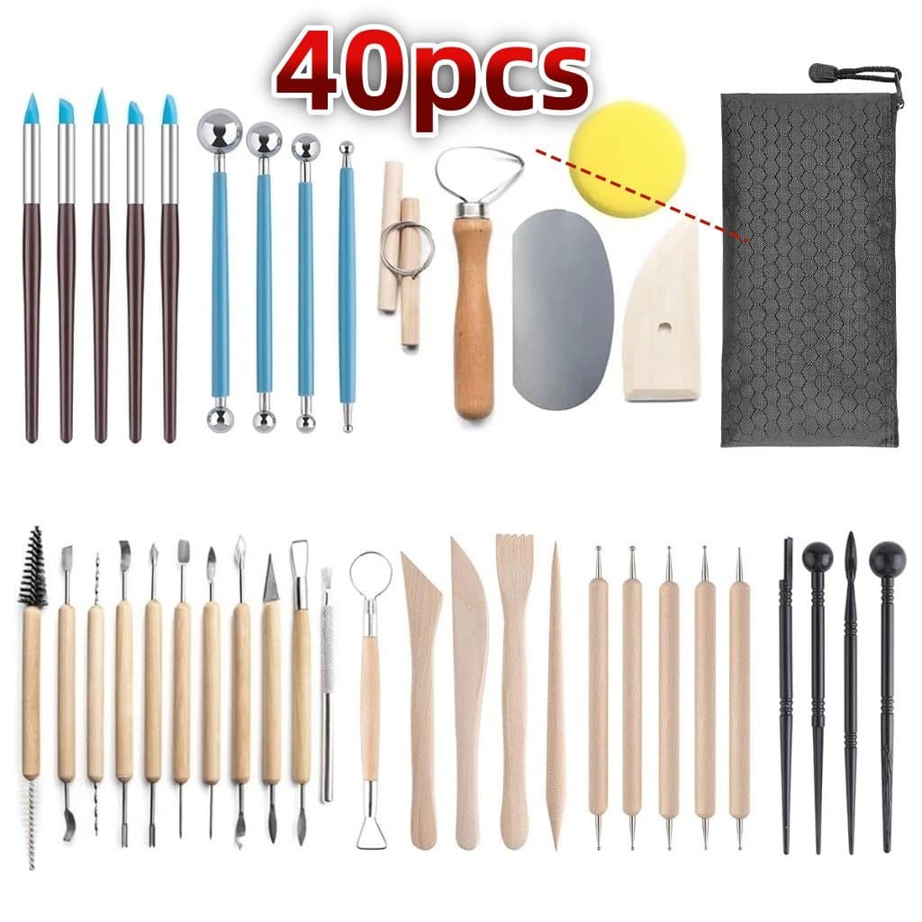 Kit 40/24 Peças Profissionais Escultura Argila Modelagem Corte