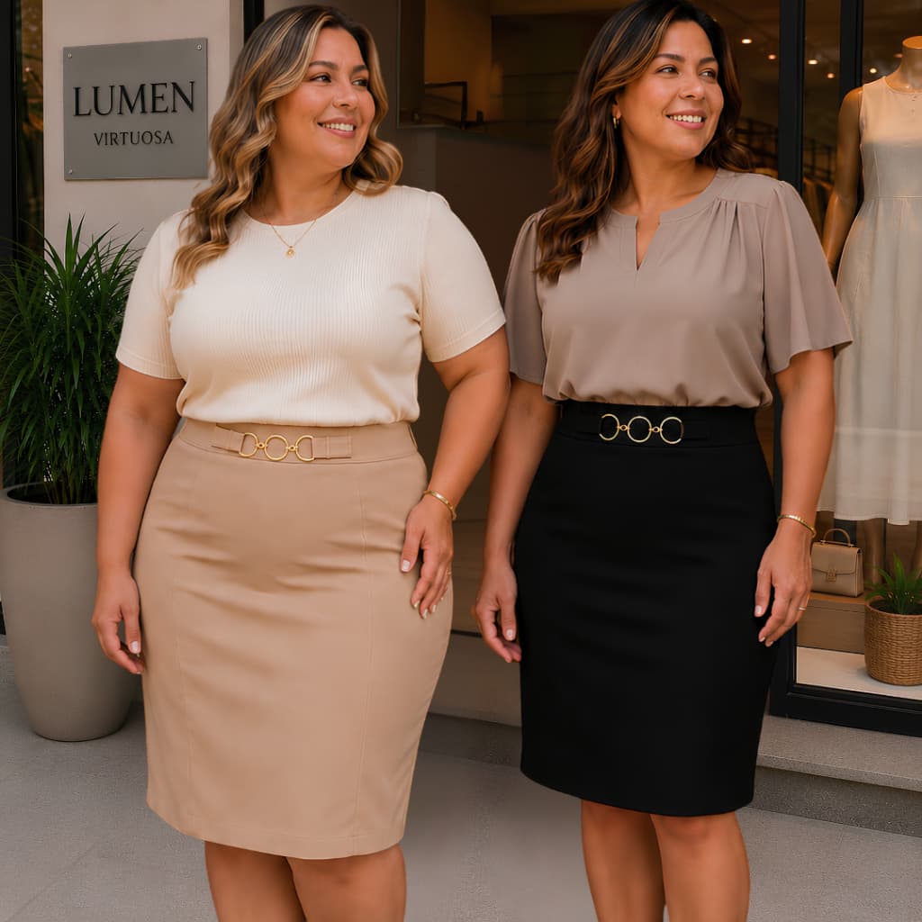 Kit 2 Saia Alfaiataria Feminina Plus Size e Slim