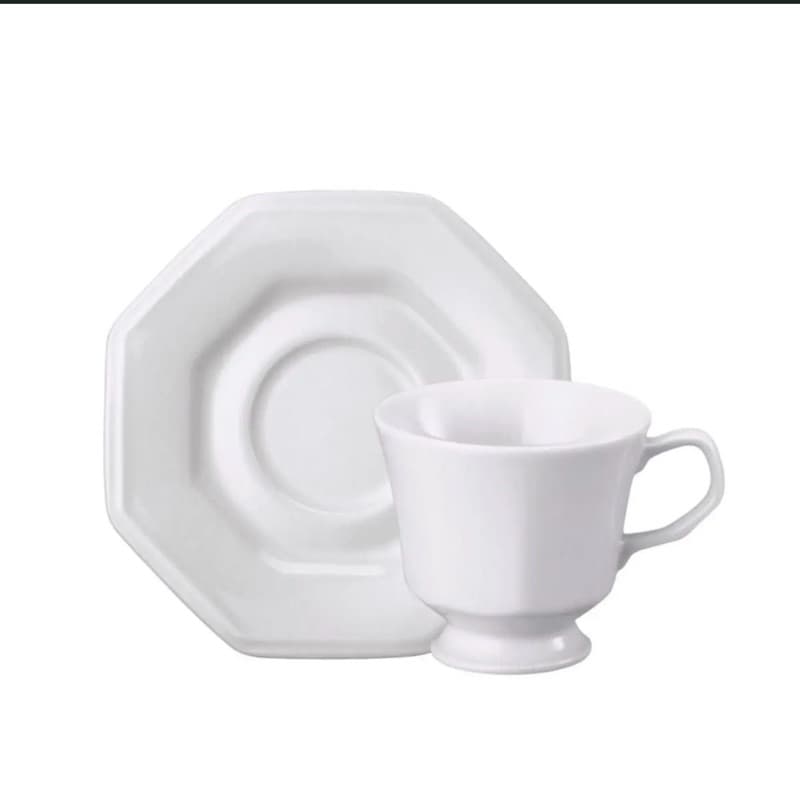 Xícara de chá com pires 200ml porcelana Schimidt-Modelo prisma-2ª linha