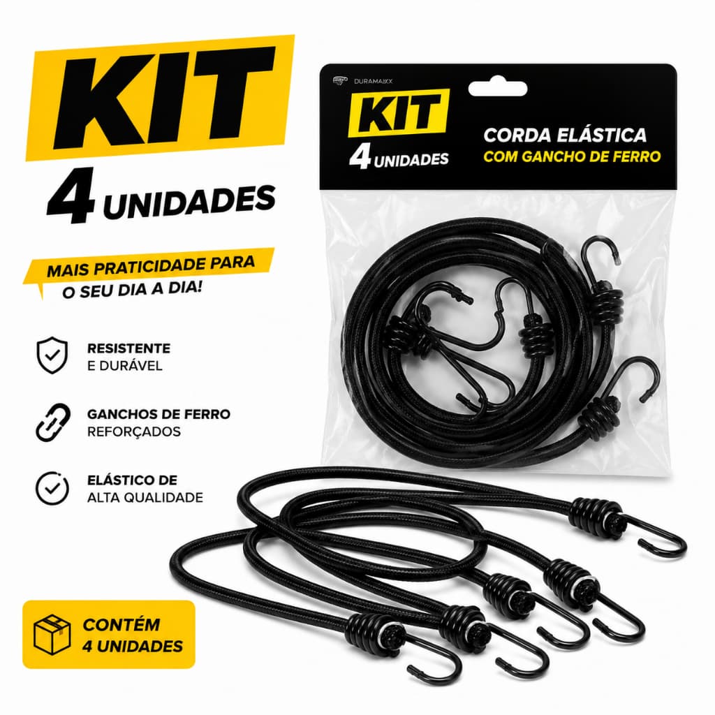 Kit 04 peças Corda Elástica Bagageiro Extensor Moto Bike Resistente Gancho de Ferro