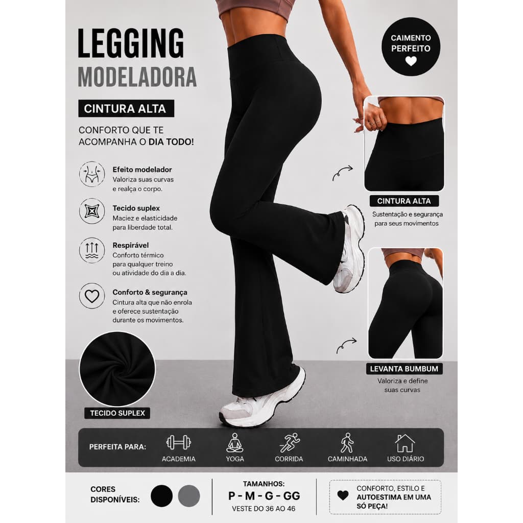 Calça Legging FLARE BAILARINA feminina Fitness Cintura alta ideal para academia pilates atividade Fisica