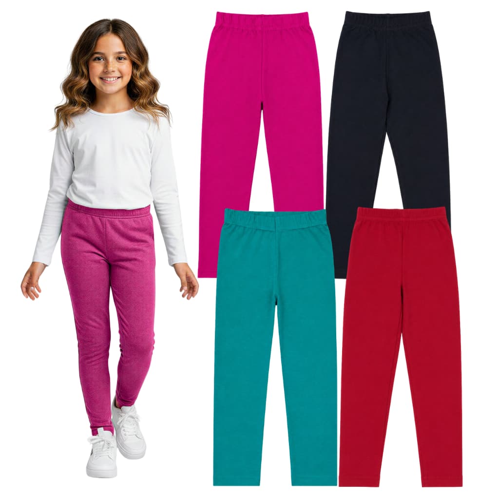 Kit Sortido 5 ou 3 Calça Legging Infantil Juvenil Menina Lisas Escolar Sortidas Meia Estação