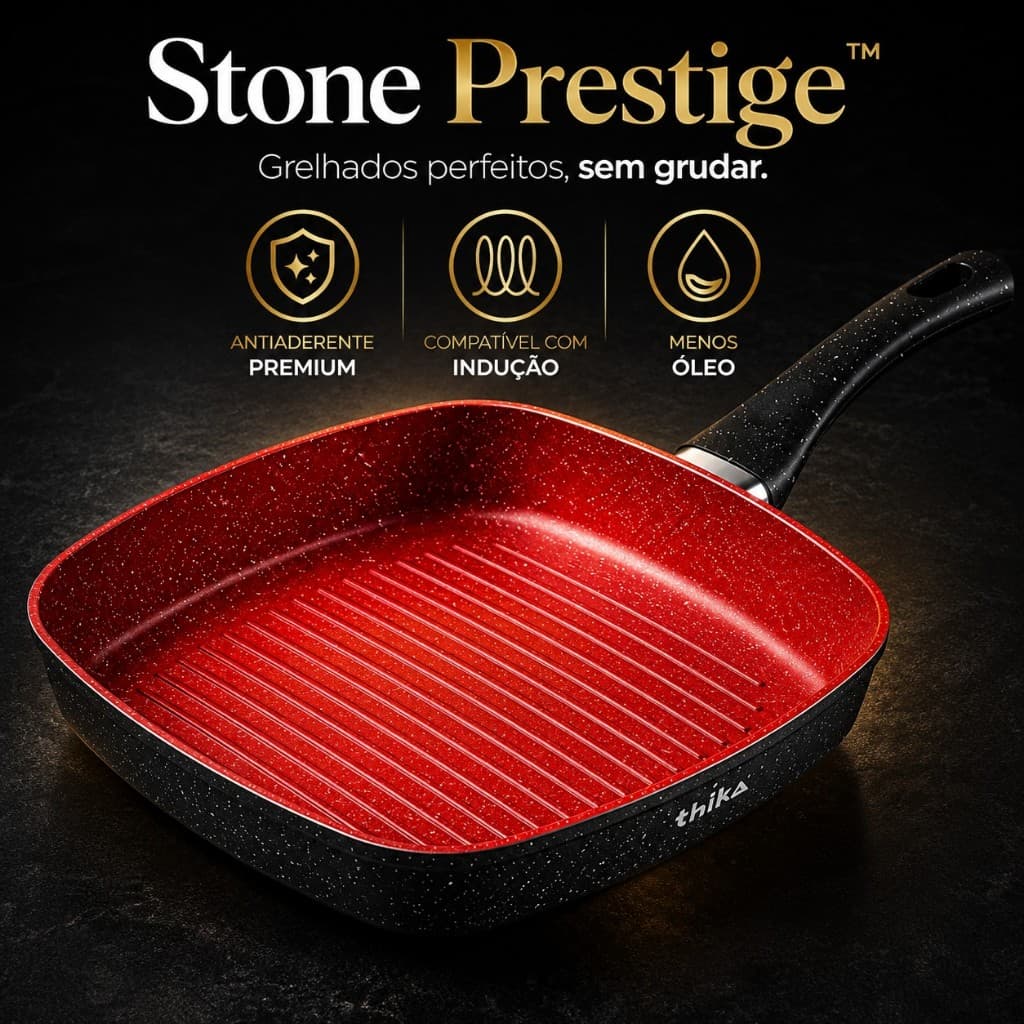 Frigideira Grill  Antiaderente 24cm Indução Stone Thika