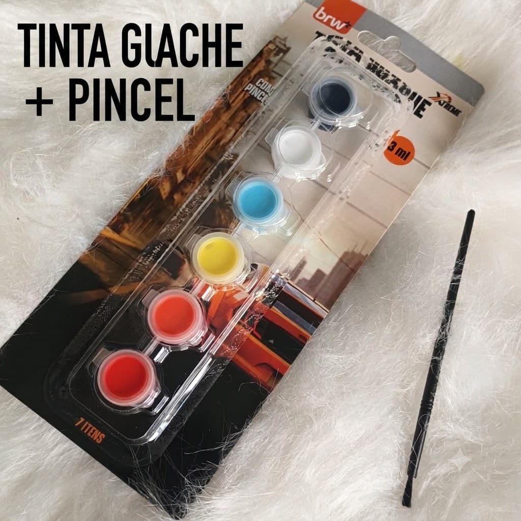 TINTA GUACHE INFANTIL 6 CORES COM PINCEL TINTAS POSTES E ARTES 3ML