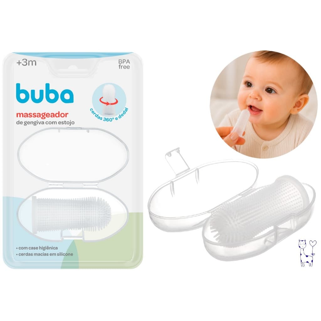 Massageador Gengiva 360 Buba Mordedor Bebê Silicone BPA Free com Estojo Alivia Dentição Primeiros Dentinhos