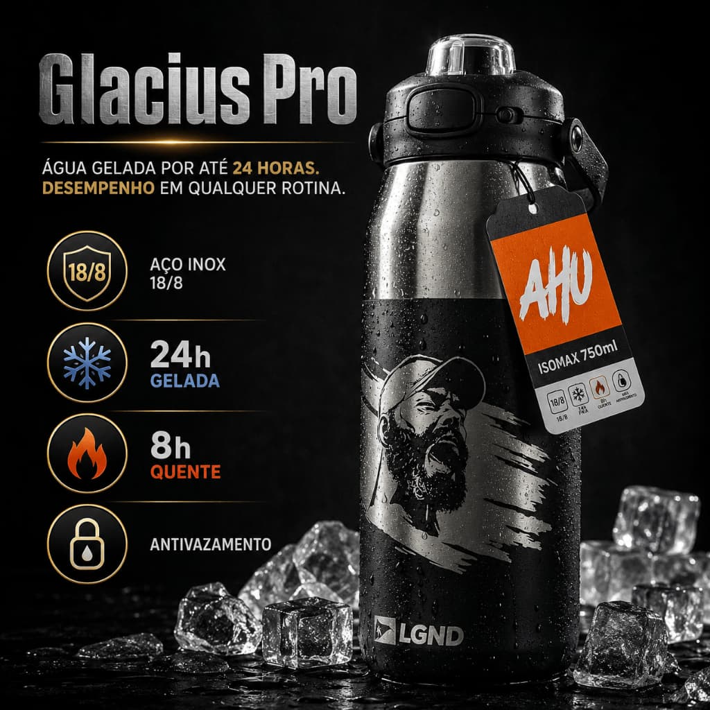 Garrafa Térmica Inox 750ml Glacius Pro Parede Dupla Antivazamento 24h Frio 8h Quente