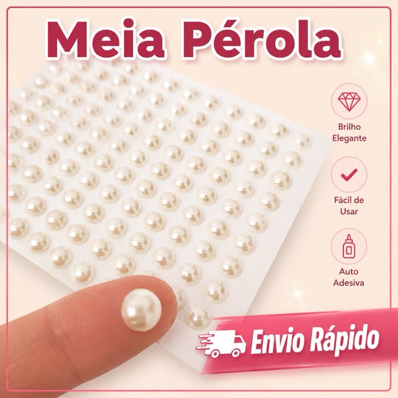 Cartela Meia Pérola Adesiva Com 240 Peças Para Artesanato