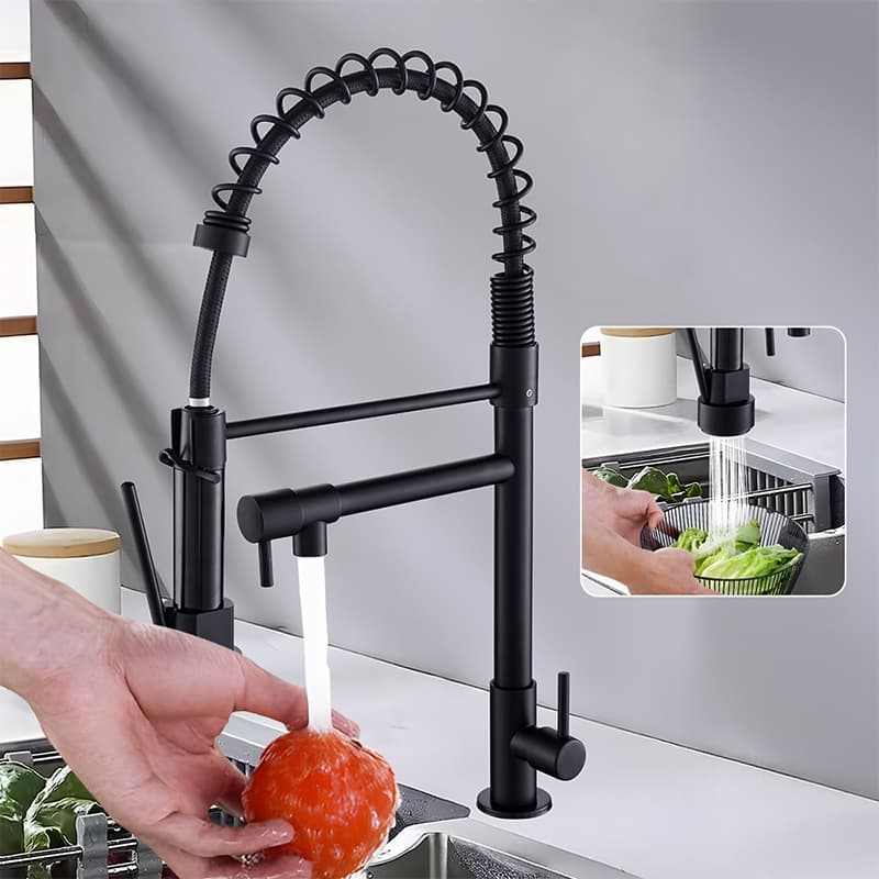 Torneira Cozinha Gourmet Inox 304 com Spray Flexível Torneira Com Dupla Função agua so frio Preto
