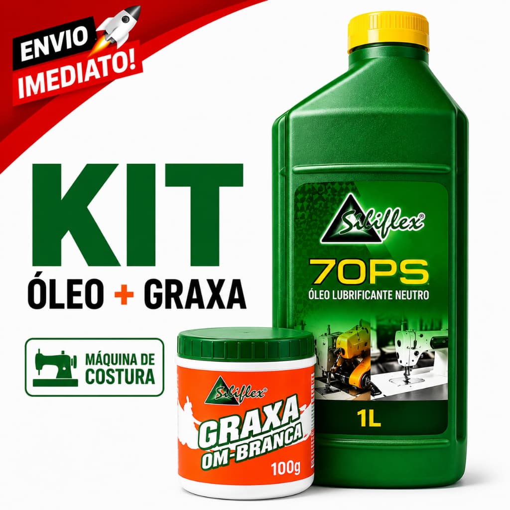 Kit Óleo Lubrificante Siliflex Original 1L + Graxa Branca 100g Para Máquina de Costura Industrial e Doméstica