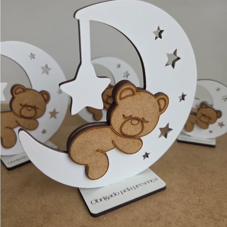 Kit 30 Centros De Mesa Bebê MENINO Ursinho Na Lua Decoração Festa Infantil MDF