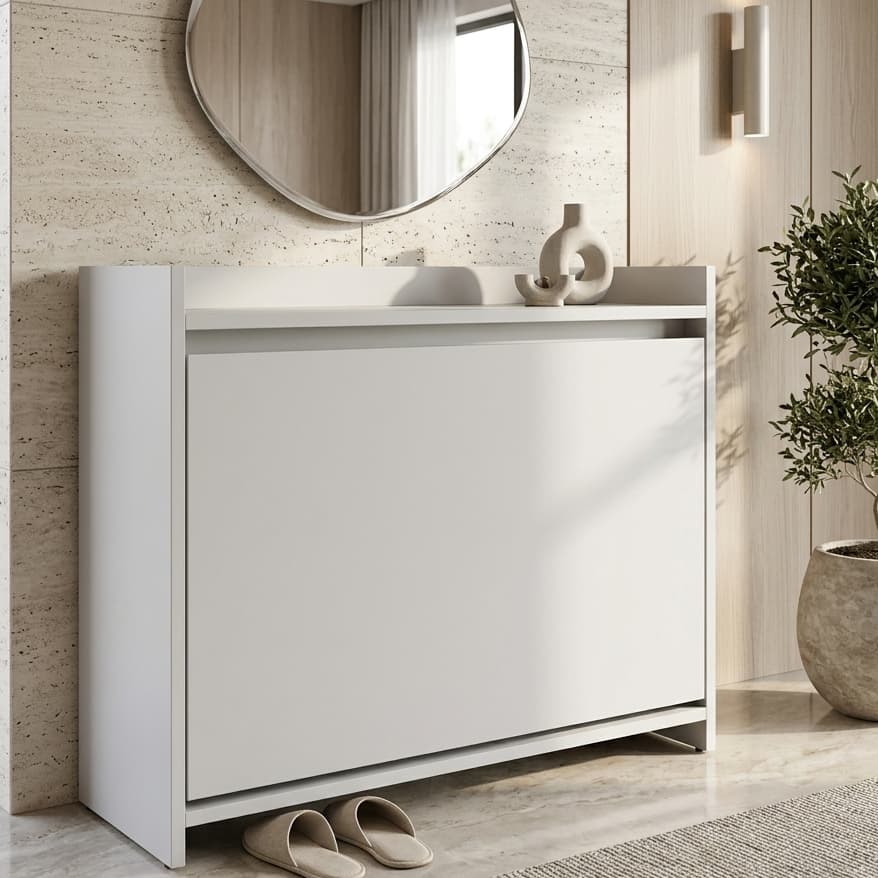 Sapateira Trend Compacta Branca 1 Porta Basculante com Nicho Superior
