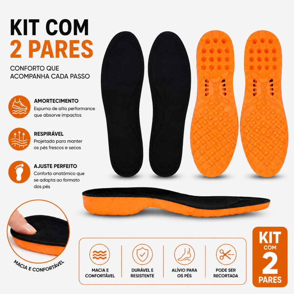 Kit 2 Pares De Palmilhas Em gel PU Ortopédica Adventure