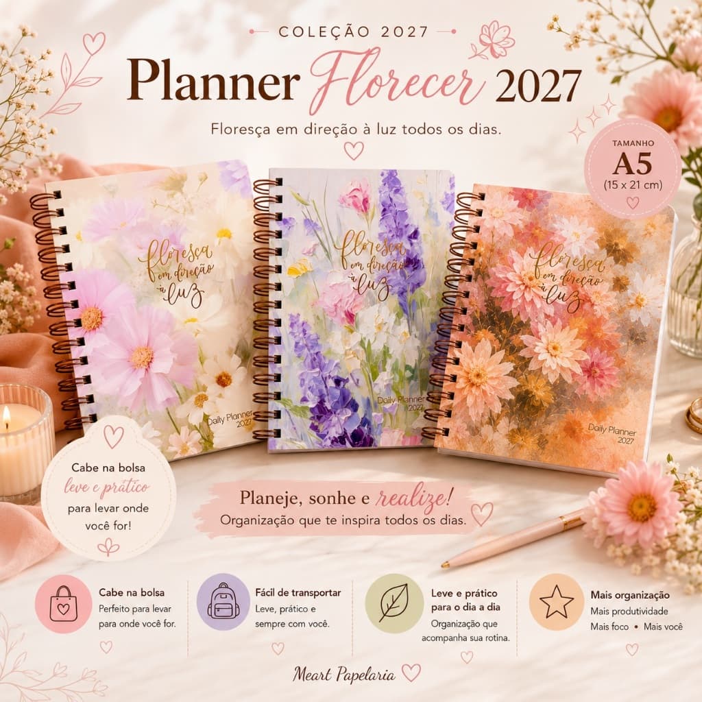 Planner Feminino 2027 A5 Delicado Capa Dura Papelaria Fofa Premium Daily Planner Miolo Pauta
