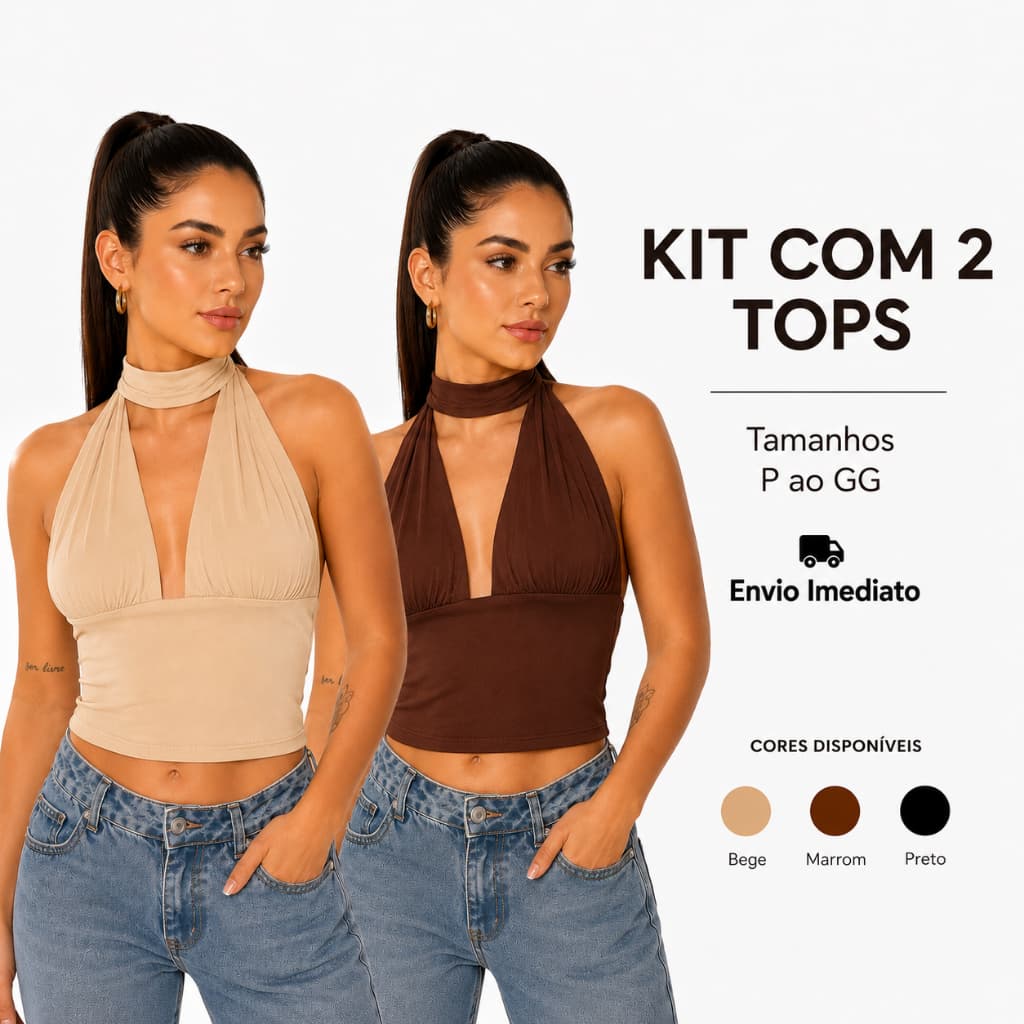 Kit 2 Top Frente Unica Amarração Tendencia Detalhe Franzido Cropped Premium Forro Duplo