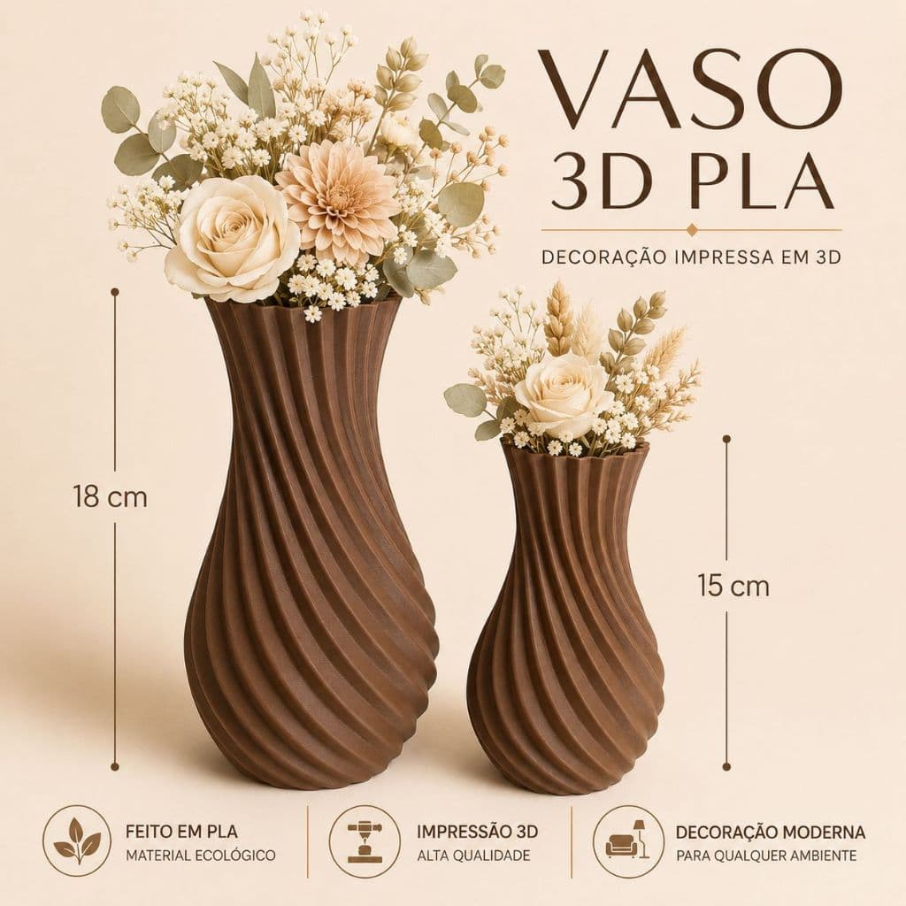 Kit 2 Vasos Minimalista em PLA  Decorativos 3D Moderno Sala Material Resistente