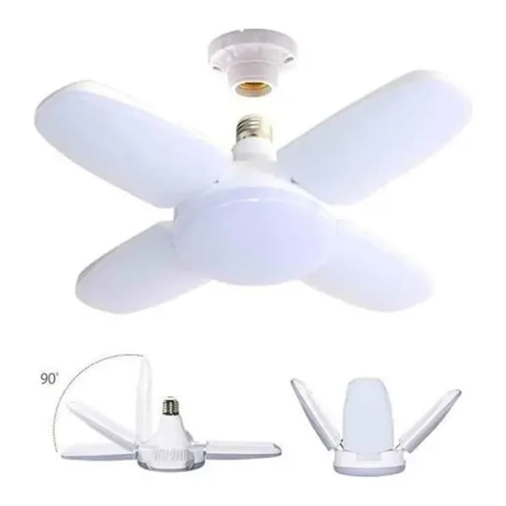 Lâmpada LED Dobrável Ajustável 4 Pétalas E27 Bivolt 6500K Luz Branca Fria Alta Iluminação