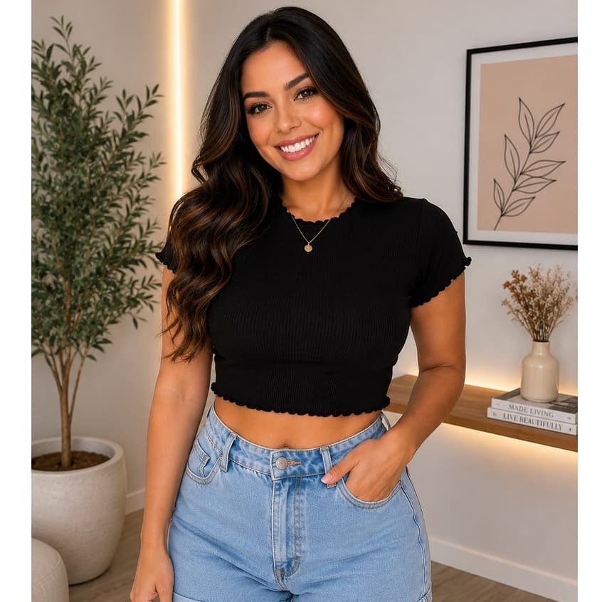 Cropped Feminino Canelado Estilo Tumblr Casual Confortável Tecido Premium Super Confortável