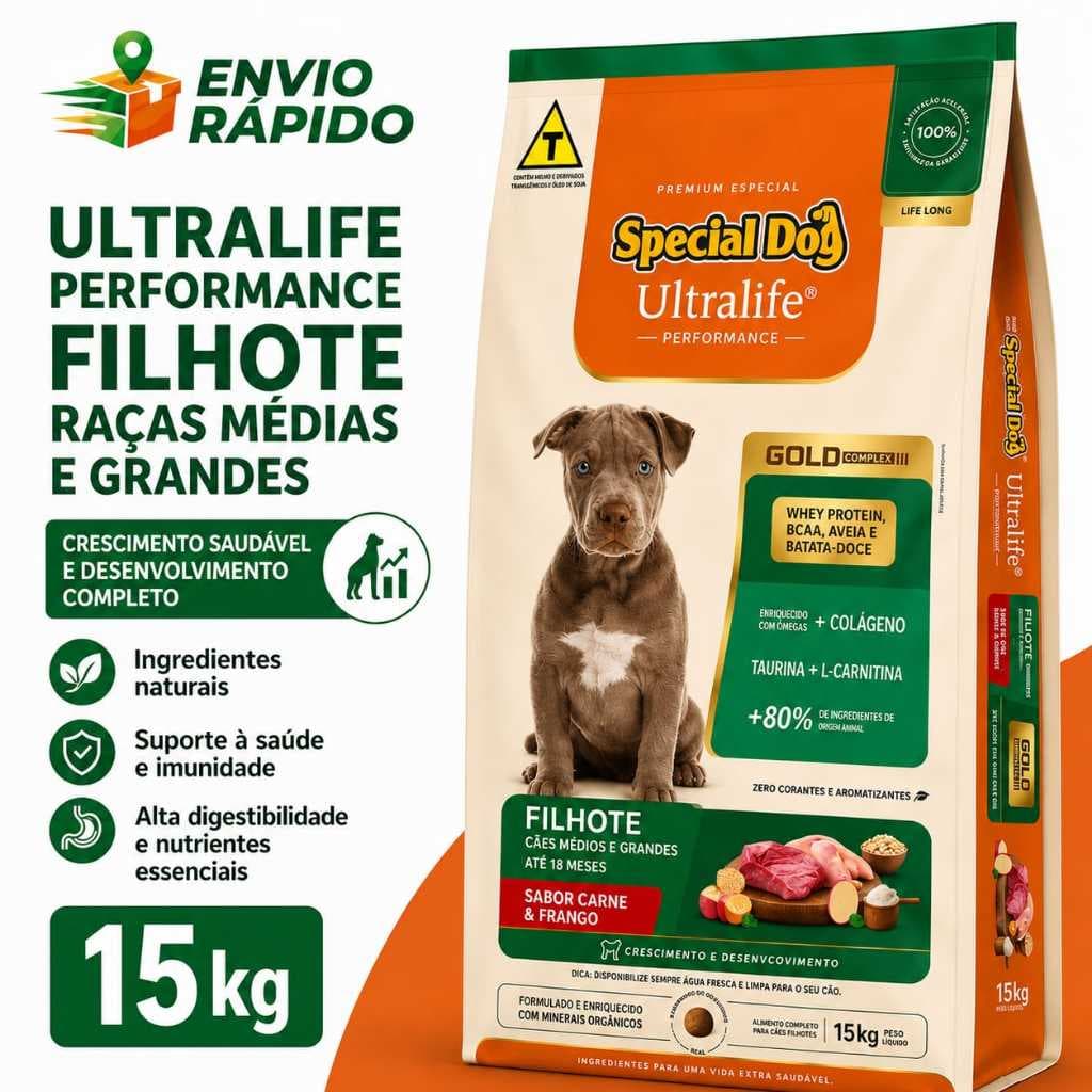Ração Special Dog Filhotes Ultralife Performance Cães Júnior 15kg – Nutrição Completa para Filhotes