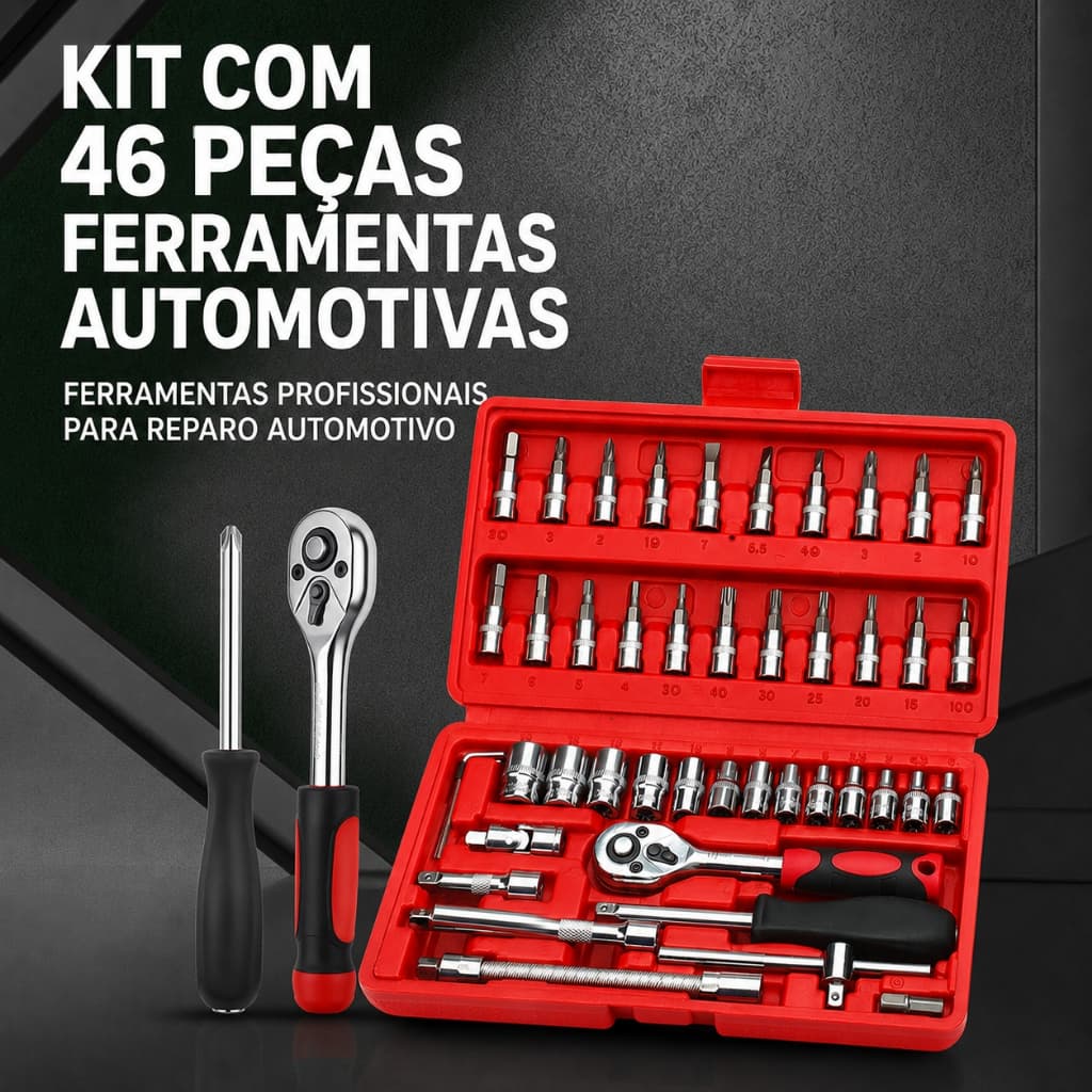Kit De Ferramentas 46 Peças Jogo De Soquetes Chave Catraca Reversível Com Maleta Jogo De Ferramentas Completo mini