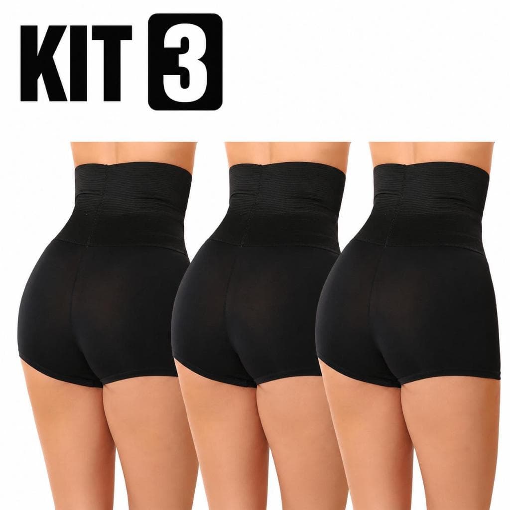 Kit 3 Short Cinta Modeladora Feminina Alta Compressão Abdominal Reduz Medida Pos Parto