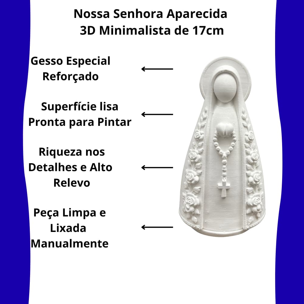 Kit 3 Imagem Nossa Senhora Aparecida Gesso 17 cm Mini Estátua Religiosa Decorativa Lembrancinha Católica