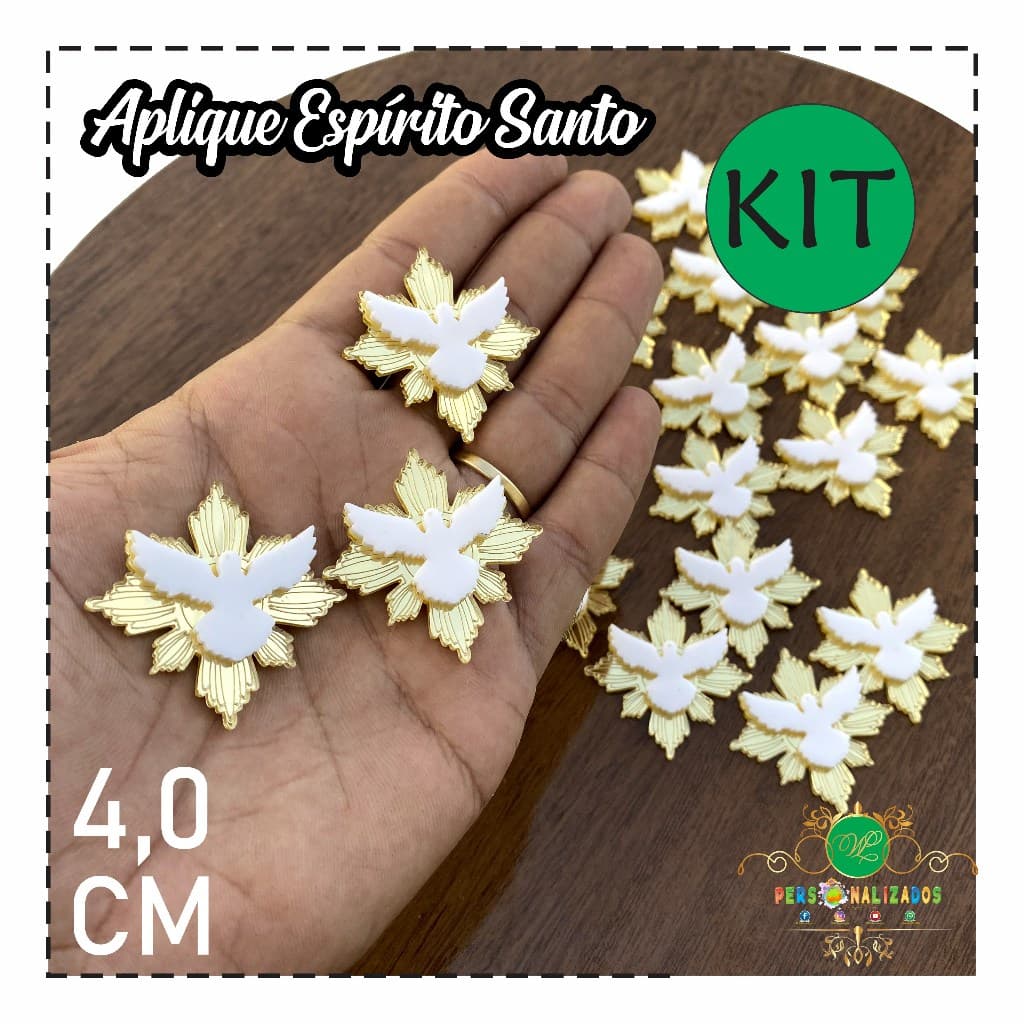 Kit apliques espirito santo Batizado acrílico espelhado 4cm