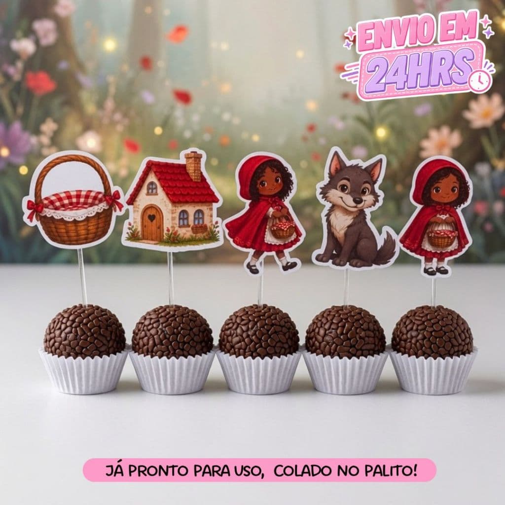 50 Tag Topper de Docinho Chapeuzinho Vermelha morena e branca / Personalizads / Aniversário / Lembrancinhas