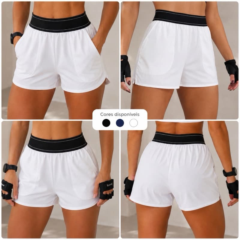 Short Feminino Academia Soltinho com Bolsos e Cós Contrastante | Treino, Corrida e Dia a Dia