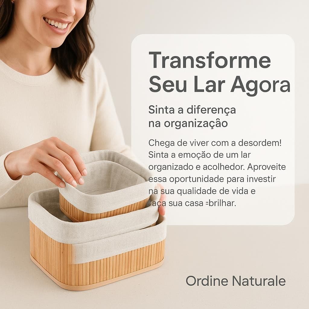 Cestos Organizadores Bambu Natural Sustentável para Casa
