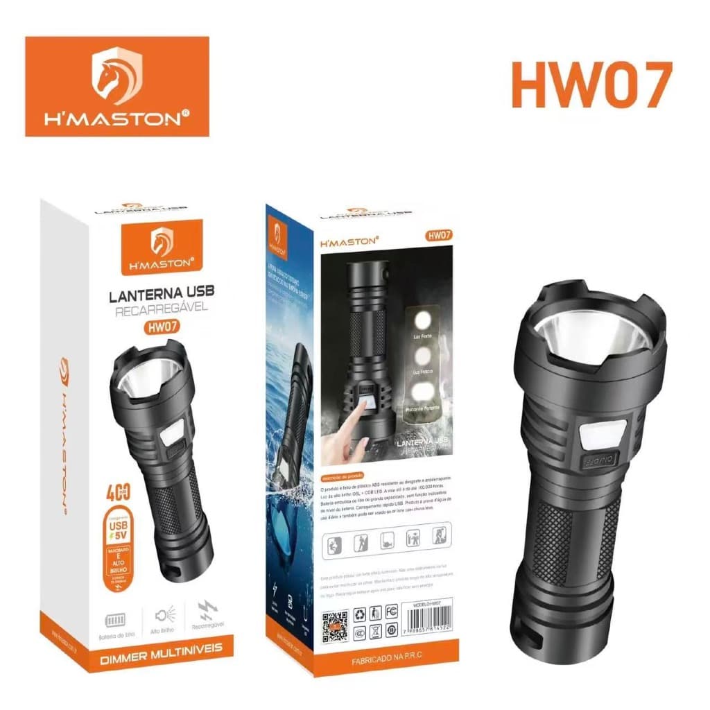 H'Maston HW07 LANTERNA USB RECARREGAAAÁvel bateria de litlo alto brilho