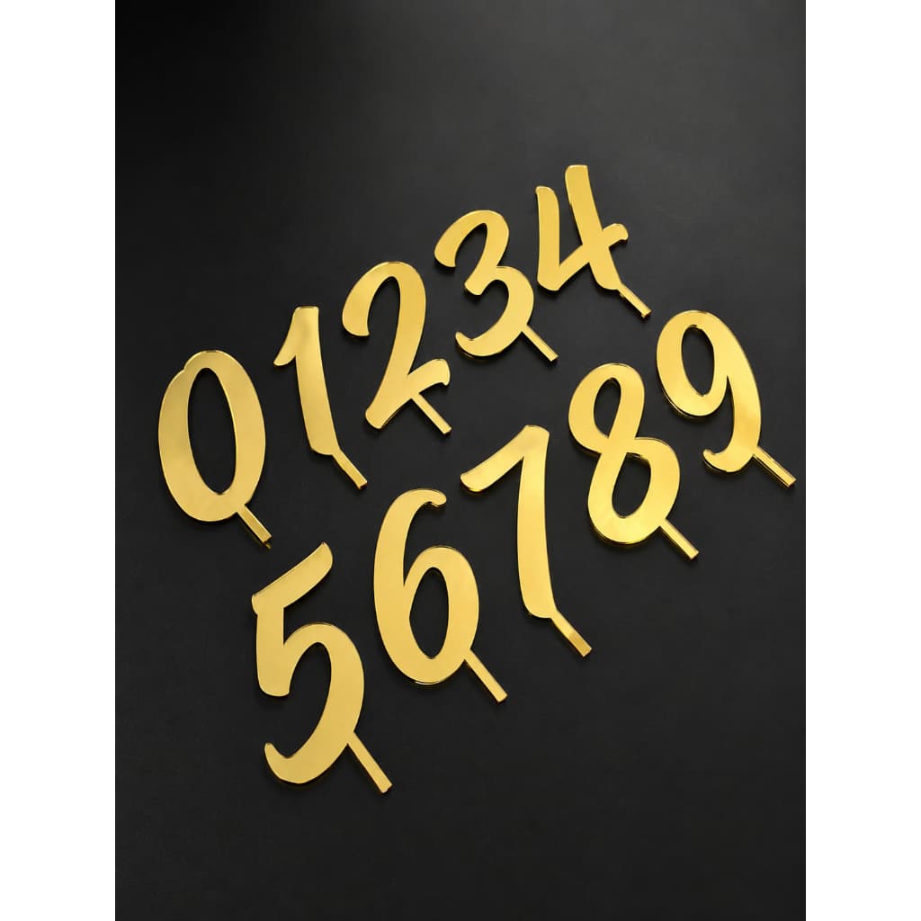 Kit com 2 Números Topo de Bolo em Acrílico Dourado Espelhado 12cm de Altura – Cake Topper para Aniversário
