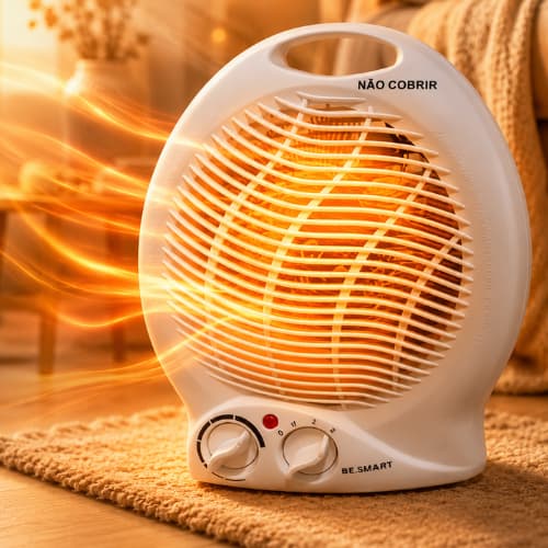 Aquecedor de Ar e Ambiente Portátil Elétrico 2 em 1 Ventilador Ar Quente Banheiro Quarto Sala Escritório Compacto Lar