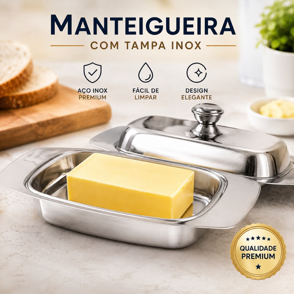 Manteigueira Tampa Aco Inox Conservacao Manteiga Tablete Design Moderno