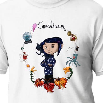 Camiseta Algodão Coraline Filme Desenho Animação Hallowen
