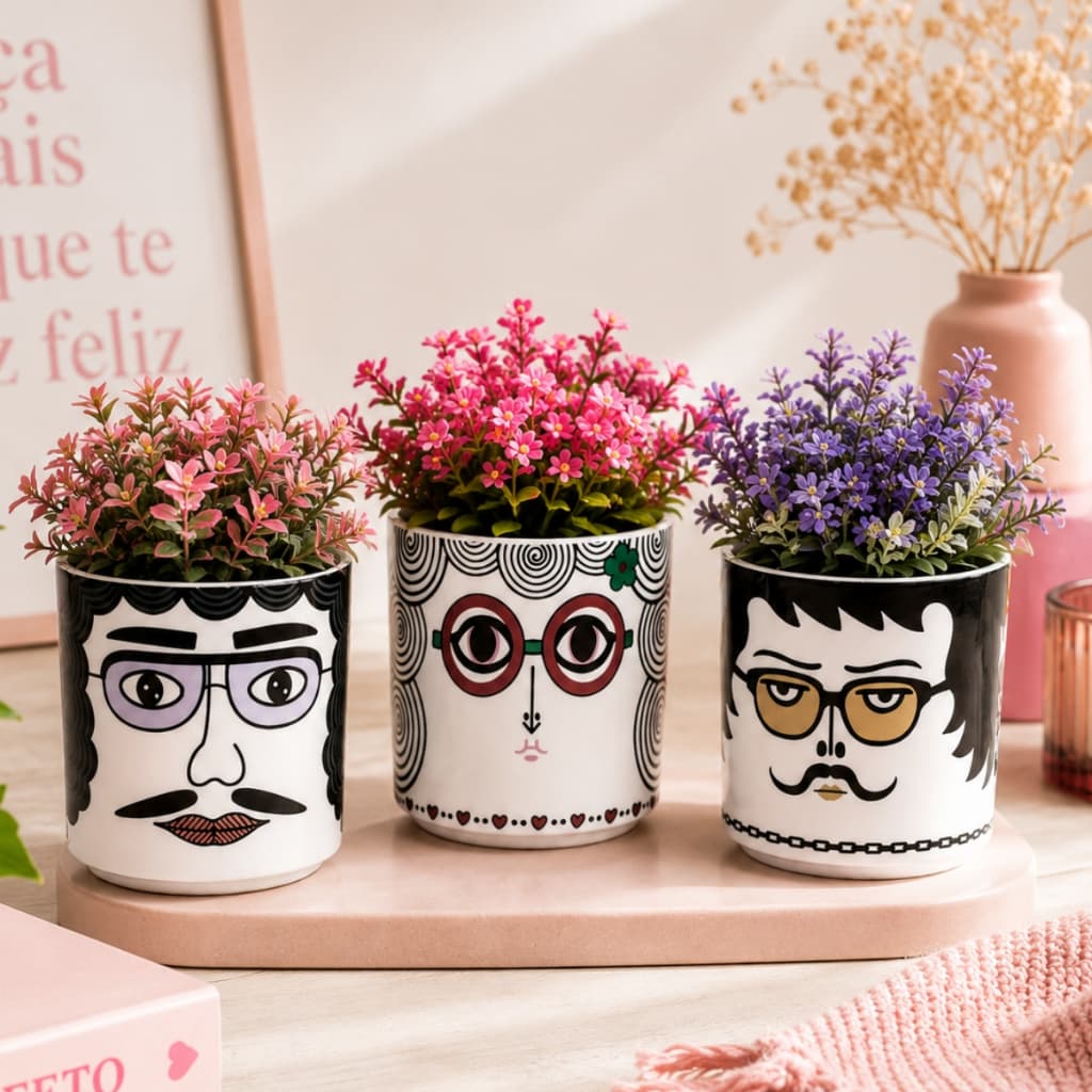 Vaso Decorativo Rosto Homem Vasinho decorativo Suculenta Planta Artificial Enfeite Vasinho Florzinha