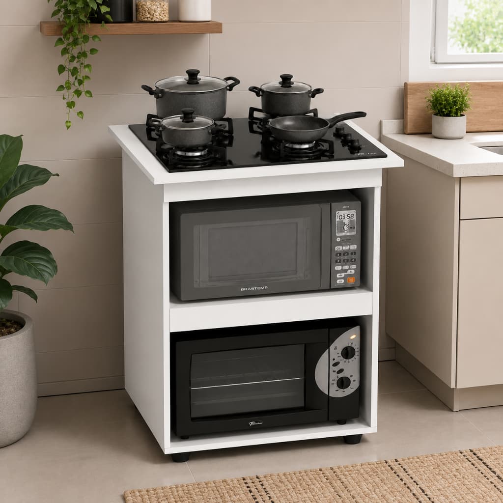 Armário de cozinha para cooktop e 2 nichos em MDP área goumert com 2 nichos