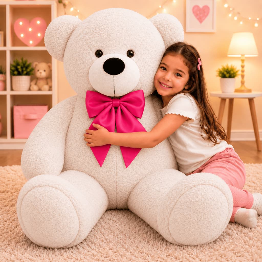 Urso de Pelúcia Gigante Teddy 1,10m com Laço Decorativo
