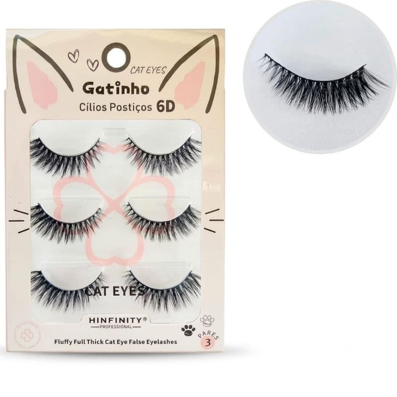 Cílios Efeito Gatinho 6D Cat Eyes - Olhar Marcante e Natural (3 Pares)