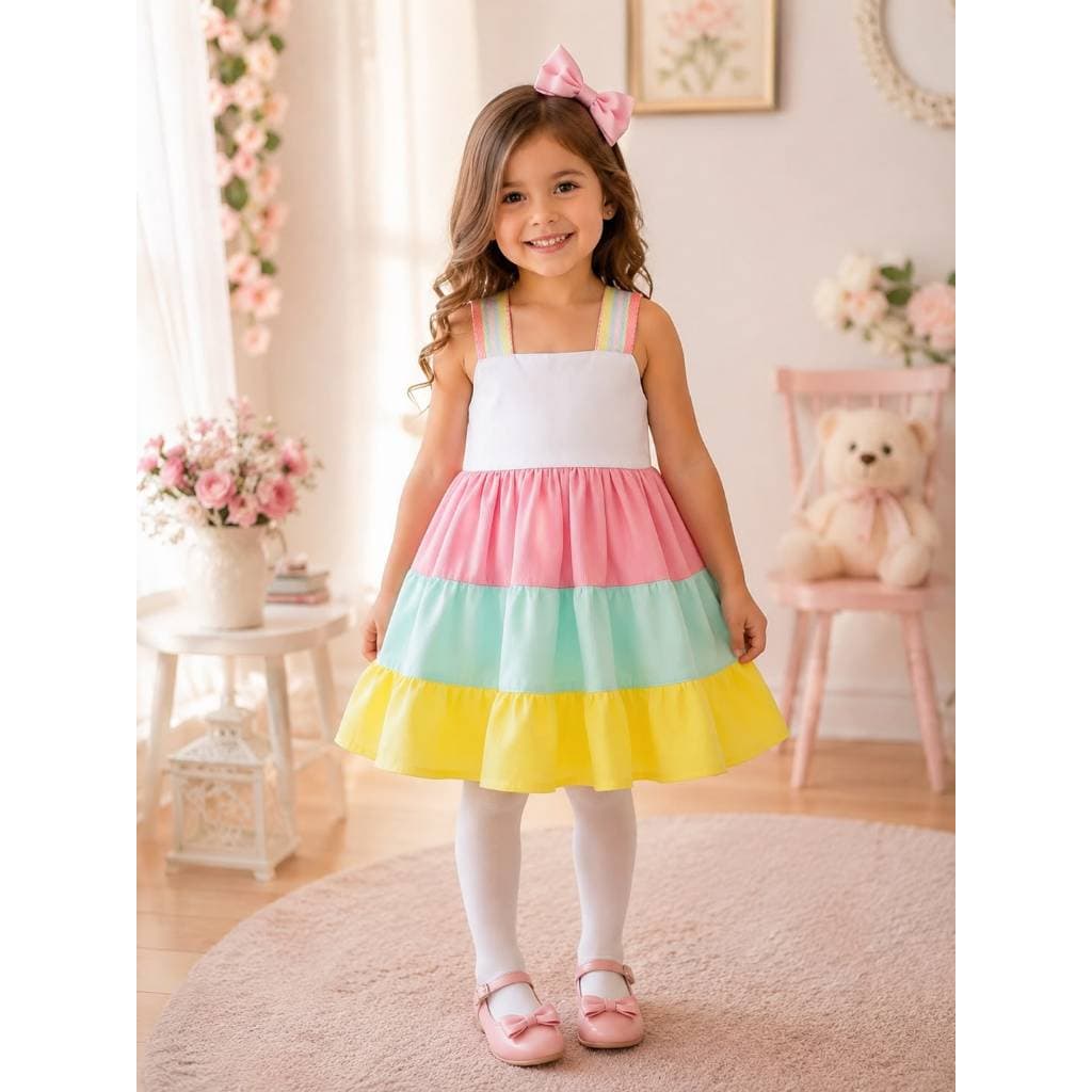 Vestido Infantil Três Marias Arco Iris  Unicornio Jardim Encantado 9 Meses a 7 Anos