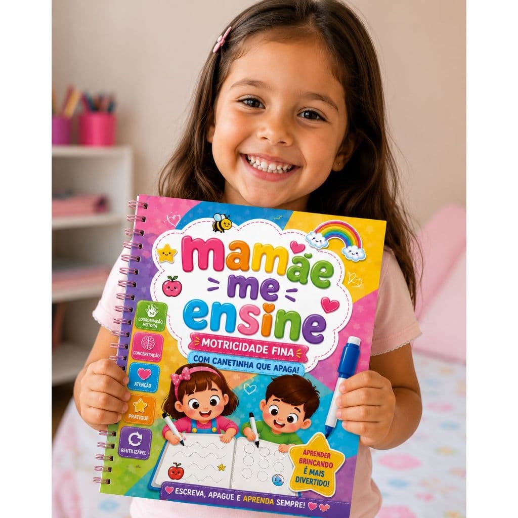 Caderno artesanal interativo motricidade fina, com canetinha que apaga