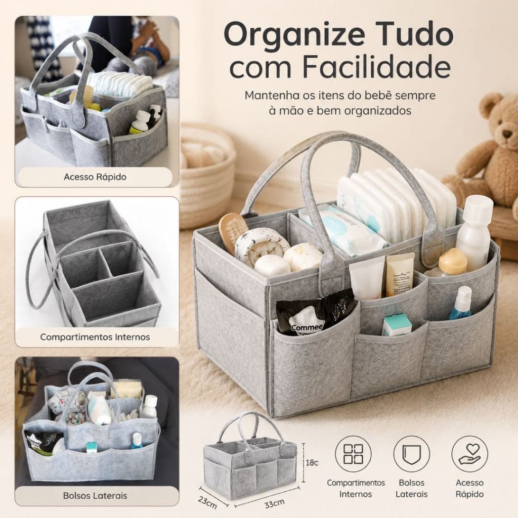 Organizador de Bolsa de Fraldas para Bebês Adequado para Cesto de Berçário Durável