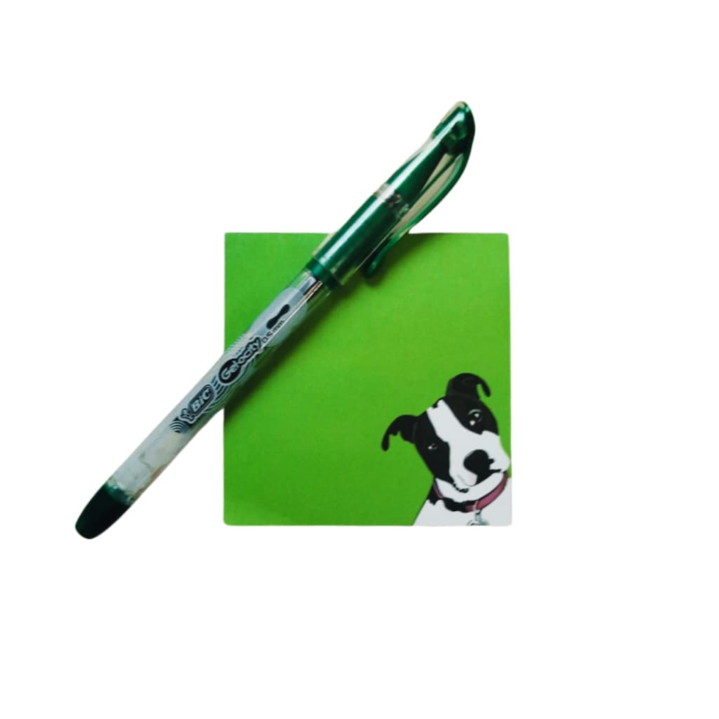 Post-it Estampa Cachorro + Caneta Gel BIC Gelocity Verde - Kit 2 Peças