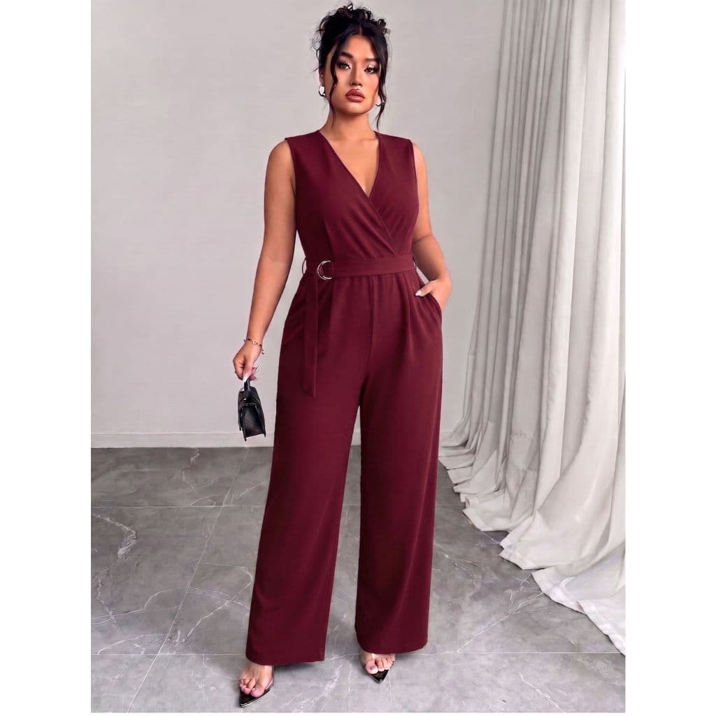 Macacão Plus Size Feminino Longo Curve Duna Decote Transpassado Elegante Social
