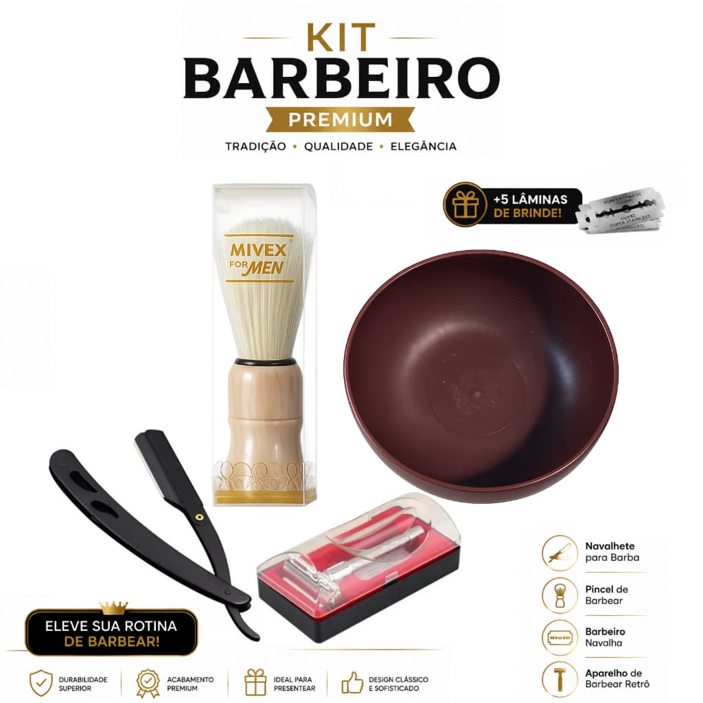 Kit Navalha e Aparelho de Barbear Retrô Clássico + 5 Lâminas Aço Inox Kit Para Fazer a Barba GAVETA