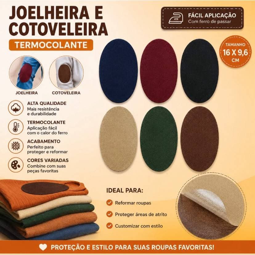 Help Roupa Joelheira Cotoveleira Remendo Termocolante  16x9,6cm para Calças Jaquetas e Roupas