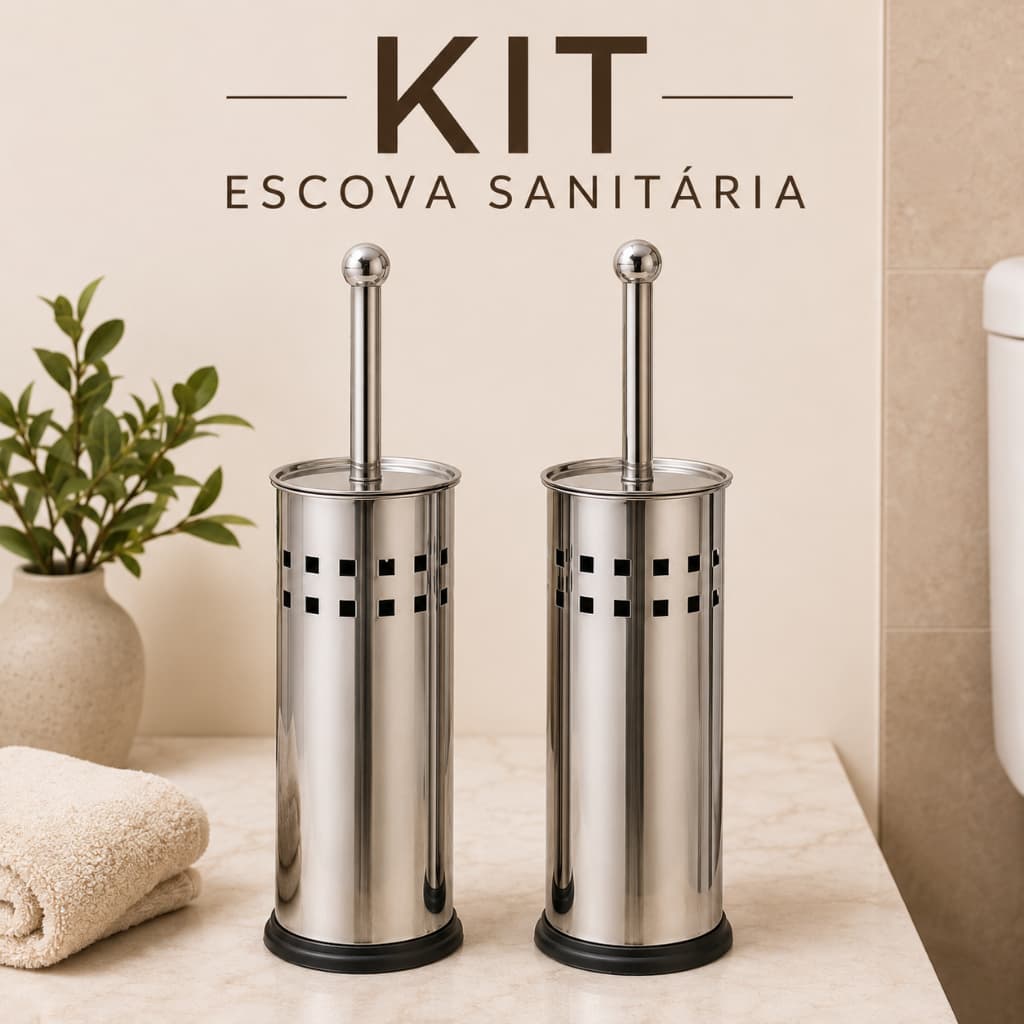 Escova Sanitária De Inox 1/2/3 Com Suporte Limpa Vaso Privada Banheiro Não Enferruja Escova